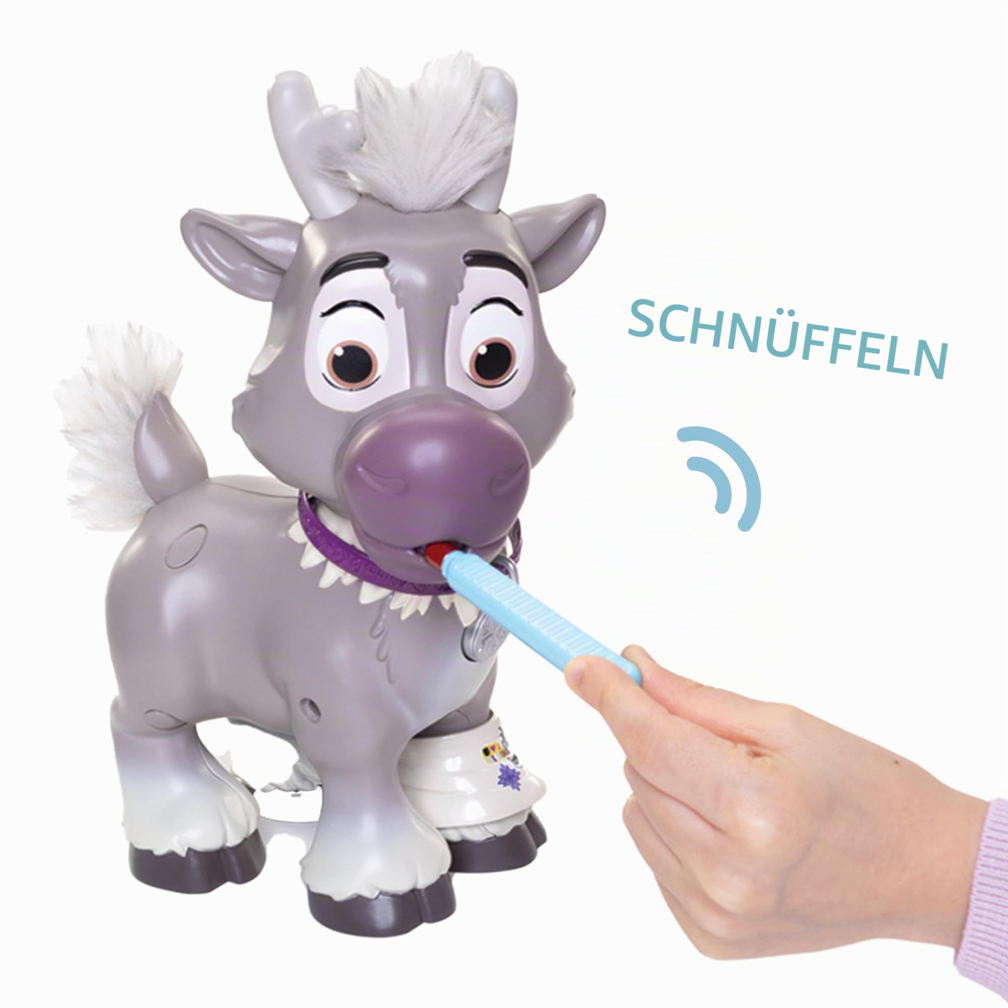 Disney Die Eiskönigin Pflegeset Sven mit Zubehör von Jakks Pacific, 22 cm groß, inkl. Reisetasche, 20+ Reaktionen, für Kinder ab 3 Jahren, Batterien enthalten, offiziell Lizenziertes Spielzeug
