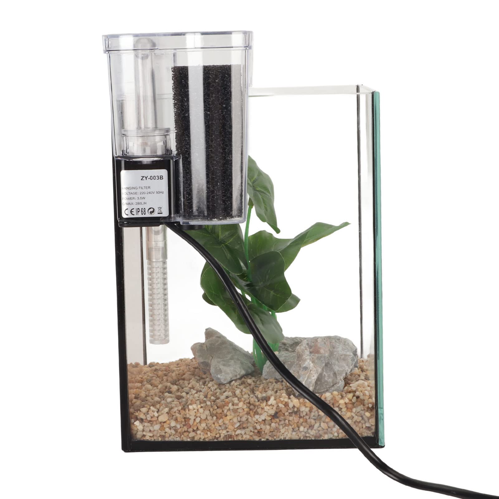Acuario Pequeño, Elimina Impurezas, Transparente, Fácil Instalación, Bomba de Cascada para Pecera Pequeña de Escritorio con Luz LED para el Hogar (Enchufe Europeo 220V)