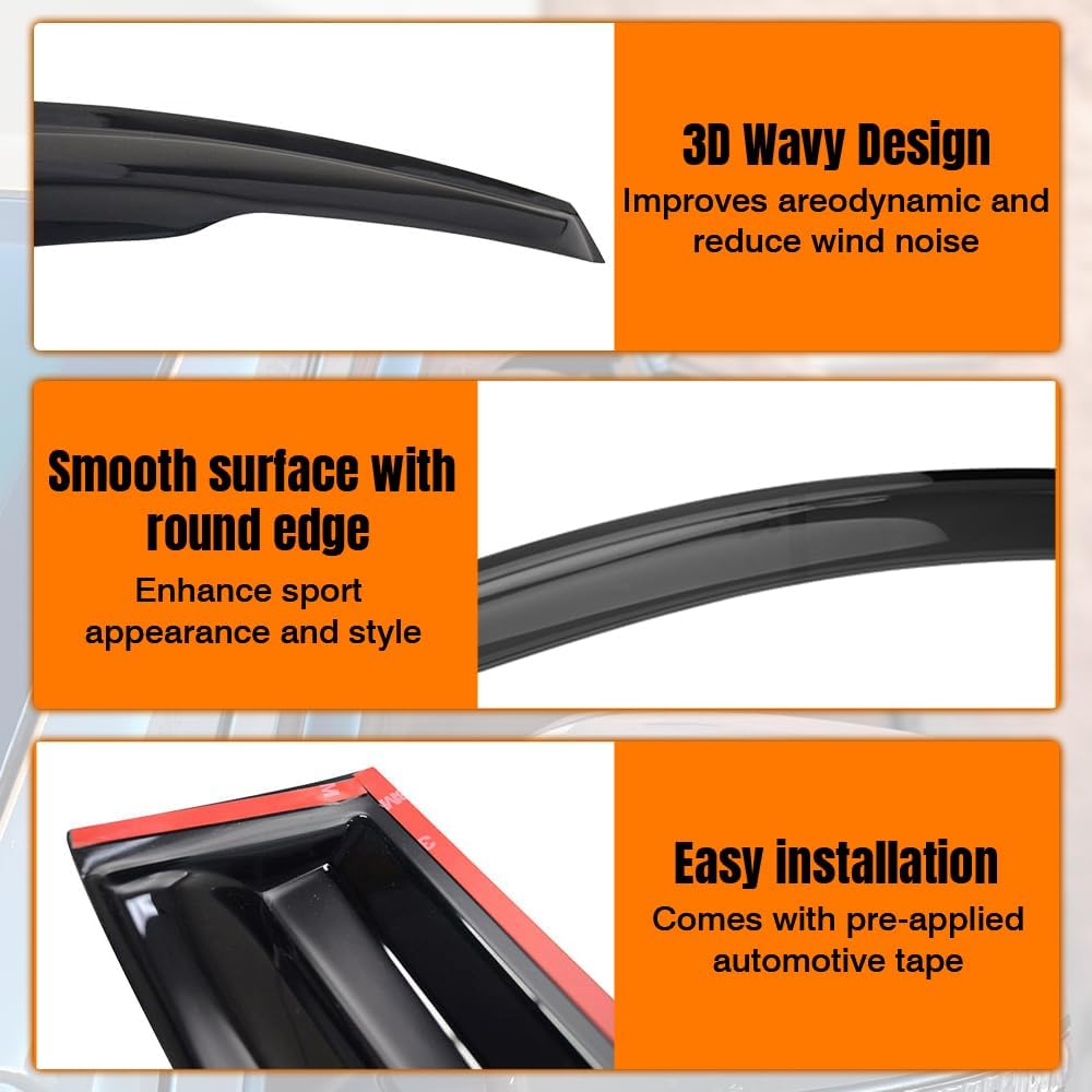 Tape on Window Visor Deflectors, Compatible with 2006-2011 Honda Civic Sedan Only, Acrylic Smoke Tinted Slim Style Window Rain Guards, Sun Wind Side Vent Visor Set, 4 Pieces