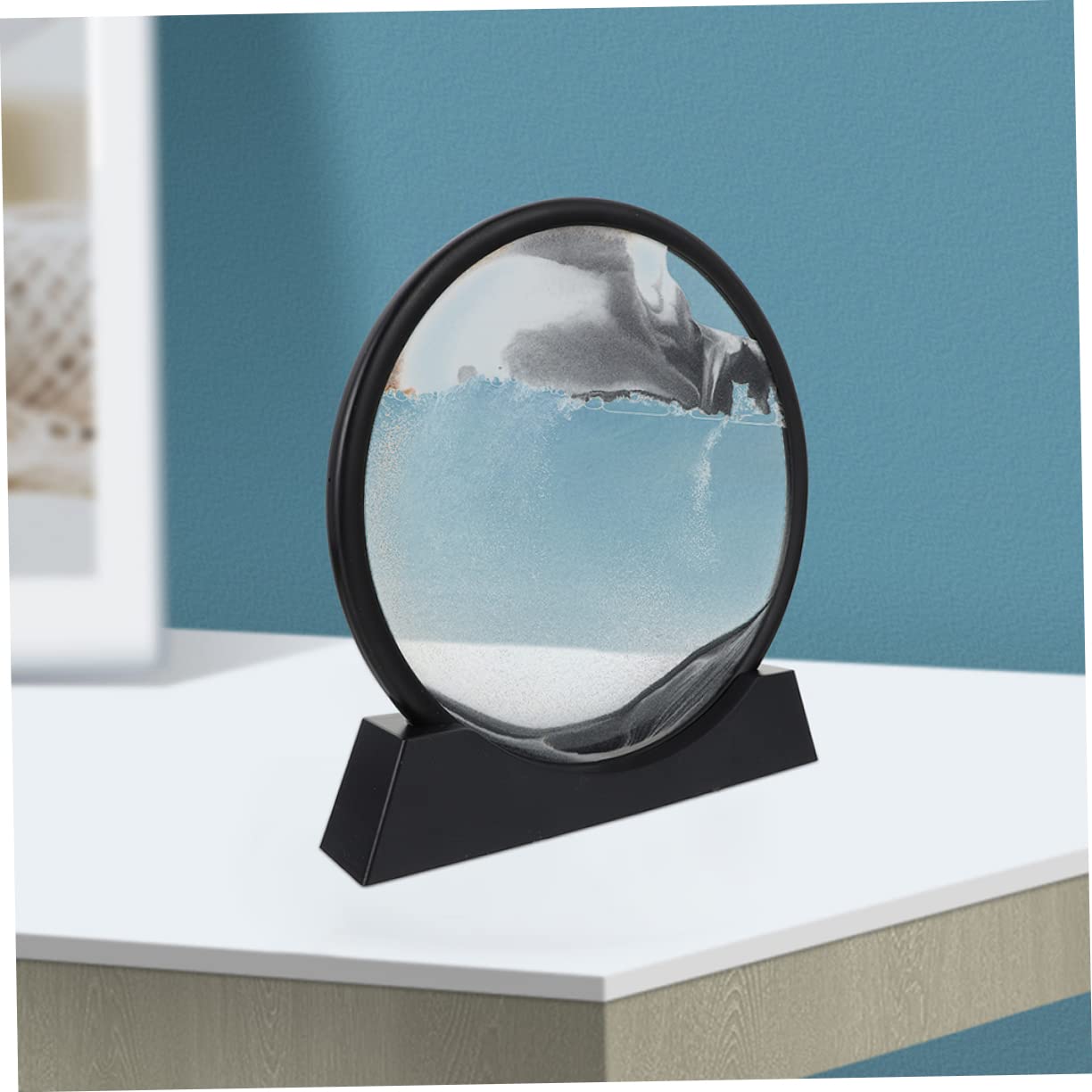 Sosoport Tableau Décoratif Paysage de Sable 3D en Sablier Noir Sable Mouvant, Ornement Créatif en Abs et Eau pour Salon et Occasions Spéciales