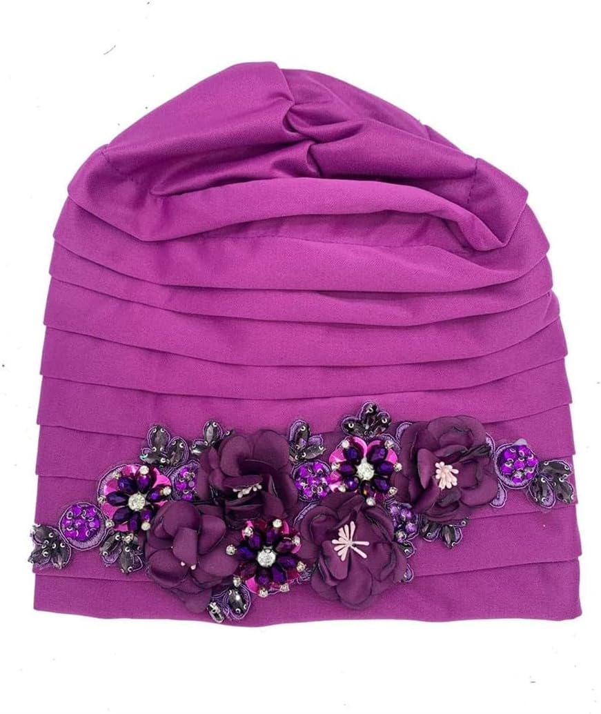 Women's Elegant Flower Diamonds Turban Cap African Party Hat Lady Headwrap Muslim Headscarf Hats
