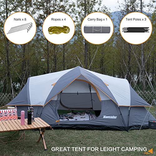 Mansader 6 Person Family Camping Tent,Waterproof Windproof With Top Rainfly,Easy Set Up,Pop Up Tent For Outdoor Camping Hiking Travel (Grey) #TOP5