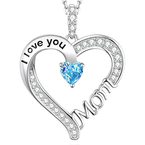 Birthday Gifts for Mom I Love You Mom Necklace Wife September Birthstones Blue Sapphire Opal and More Stones Jewelry for Women 925 Sterling Silver Heart Necklace