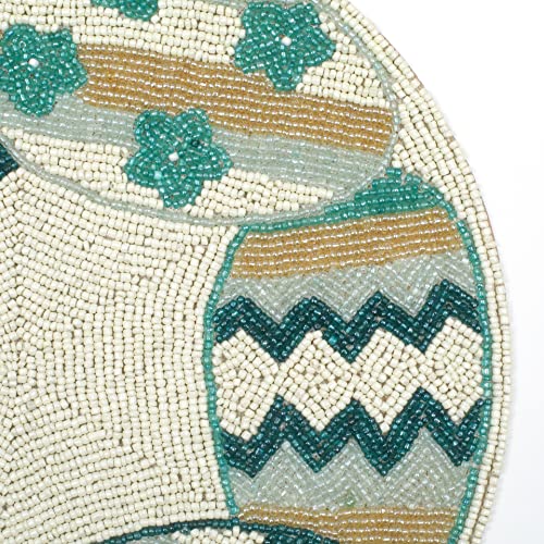 Glitz Beaded Placemats 13" Dia Teal,Ivory,Yellow,Blue For Dining Table - Pack Of 1 Measure 13 Inches Beaded Placemats Round #TOP3