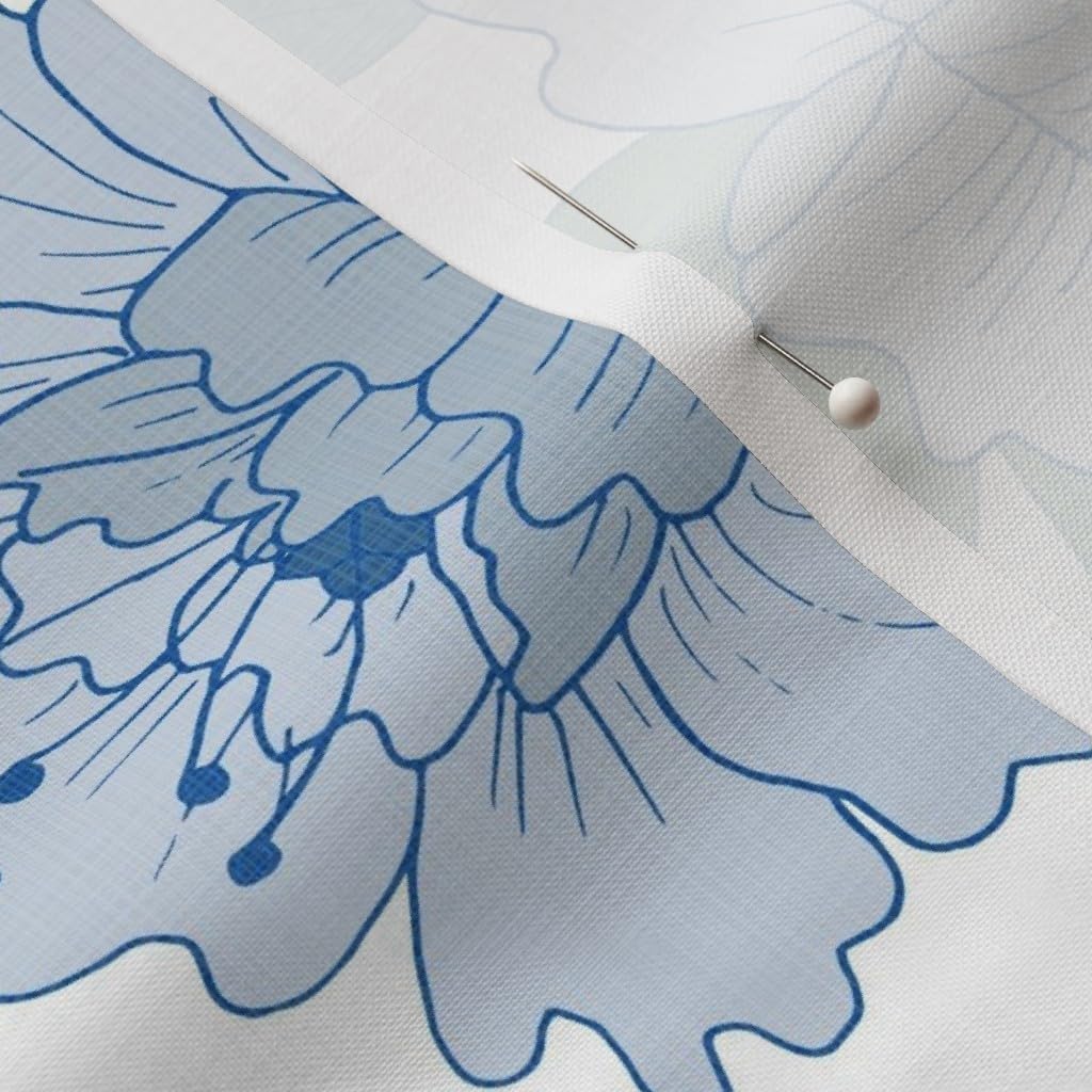 Spoonflower Fabric - Garden Chinoiserie Green Floral Branch Large Scale Peony Blue and Printed on Petal Cotton Fabric Fat Quarter - Sewing Quilting Apparel Crafts Decor