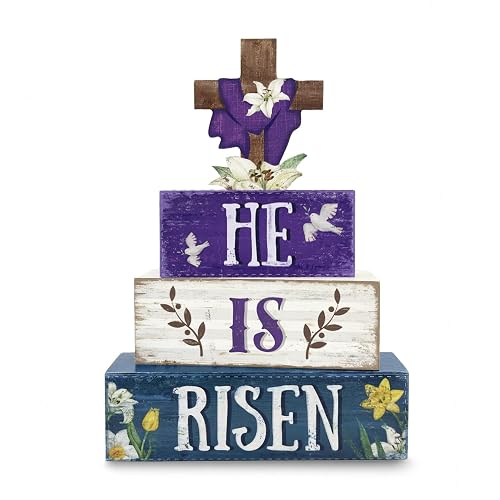 Easter Decorations, 4 Pcs Wooden Easter Table Decorations, He Is