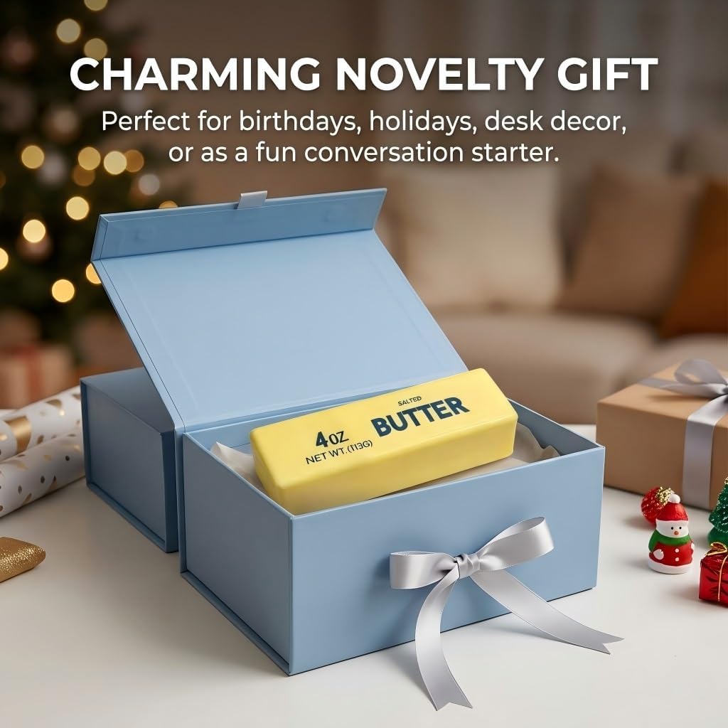 Realistic Butter Squishy Stress Toy - Slow Rising Squeeze Fidget for Anxiety Relief, Taba Squishy,Soft Foam Novelty Stick, Cute Sensory for Anxiety Relief Party Favors Squishies(Smile Face,L 5.1IN)