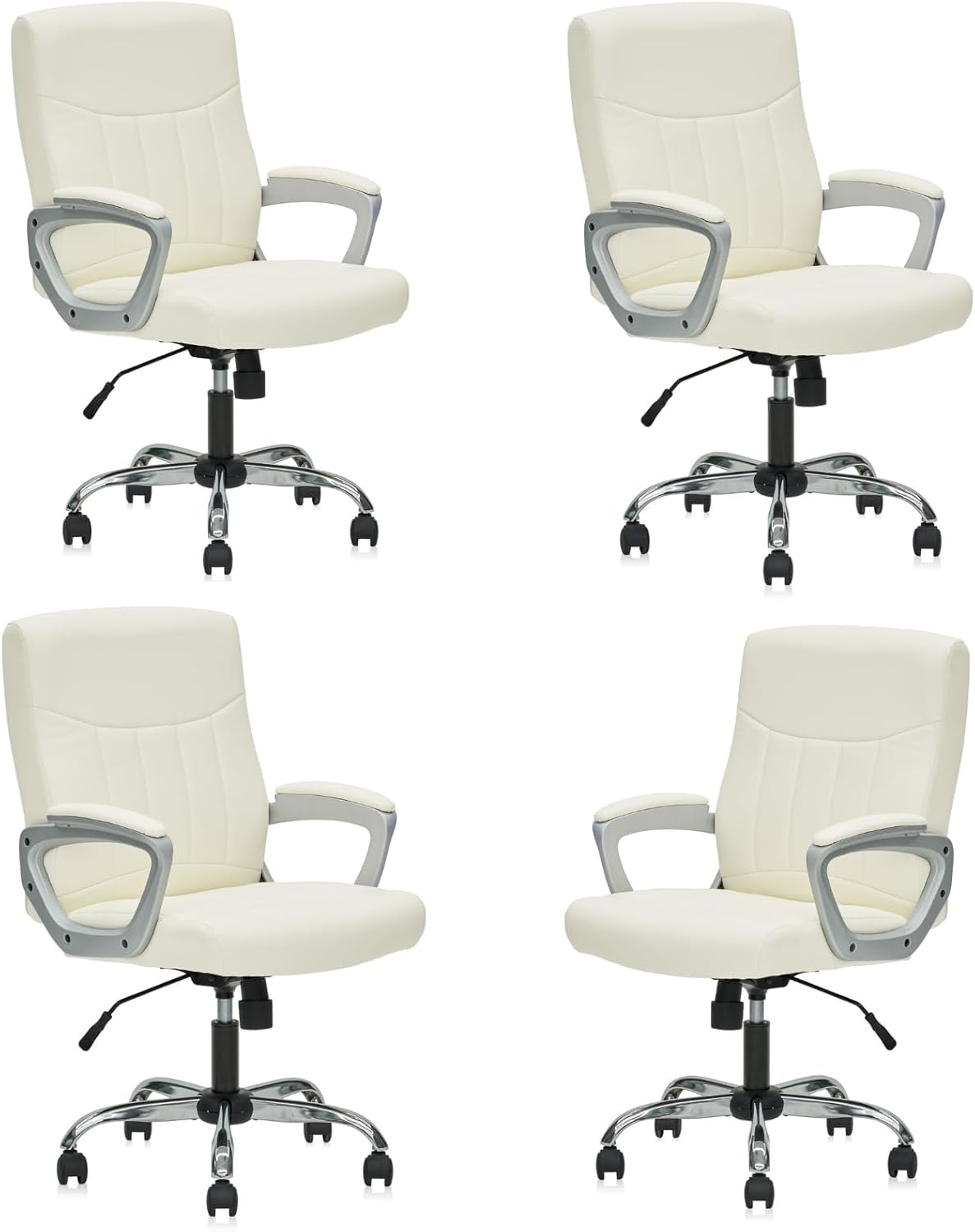 CLATINA Office Computer Desk Chair Executive Mid Back Chair Comfortable Ergonomic Managerial Chair Adjustable PU Leather Home Office Desk Chair Swivel, White 4PK