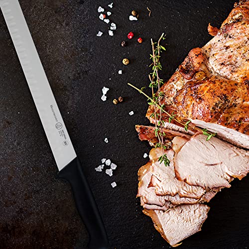 Messermeister Pro Series 12” Round-Tip Kullenschliff Slicer Knife - German X50 Stainless Steel & Nsf-Approved Polyfibre Handle - 15-Degree Edge, Rust Resistant & Easy To Maintain - Made In Portugal #TOP5