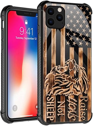 Miniatura 1 de Funda compatible con iPhone 11 Pro Max, fundas para regalos de mujer, diseño de bandera estadounidense de madera Raise Lion Not Sheep