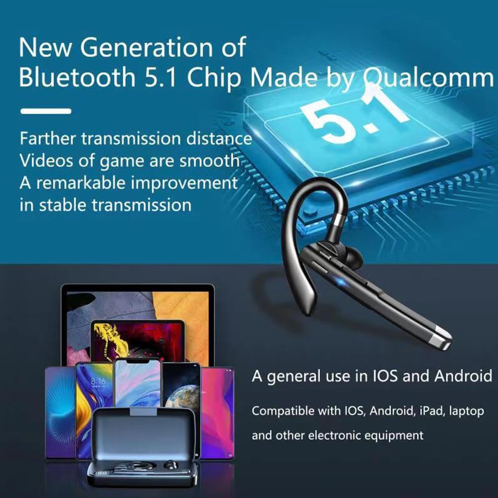 Kamon K520 Wireless Earpiece for Cellphone, Bluetooth 5.1 Headset Wireless Headphone with Charging Case, Mic for Office Driving, Hands-Free Earphones Compatible with iPhone, Samsung Etc - Image 8