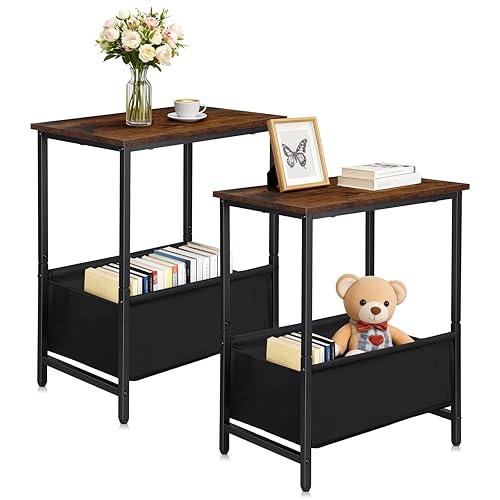 Nightstands Set of 2, 2 Tier End Tables with Fabric