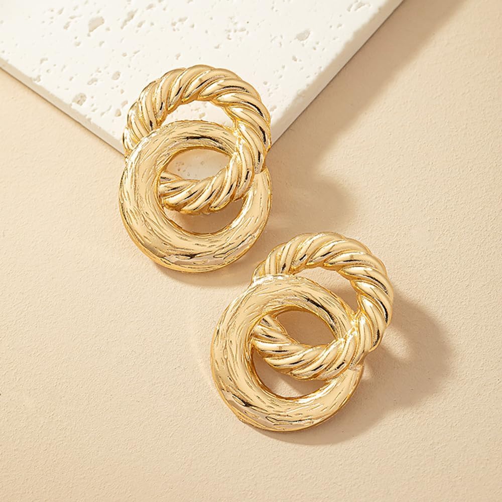 14K Chunky Gold Earrings Gold Geometric Drop Dangle Earrings for Women Large Hoop Gold Statement Earrings Hypoallergenic Fashion Earrings Jewelry - Image 4