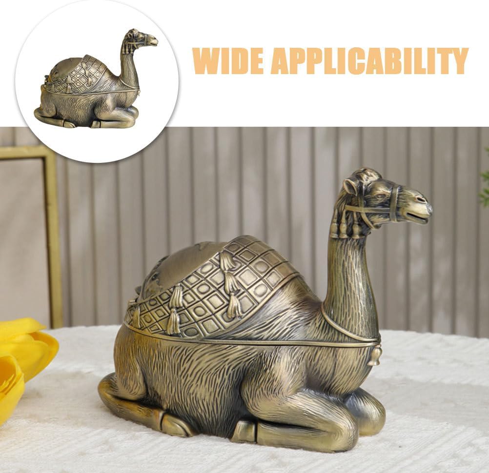 Veemoon Antique Metal Windproof Ashtray, Vintage Camel Ashtray with Lid Portable Table Animal Ash Tray Smokeless Ash Holder for Home Office Decoration Practical Man Women House Warming Gift