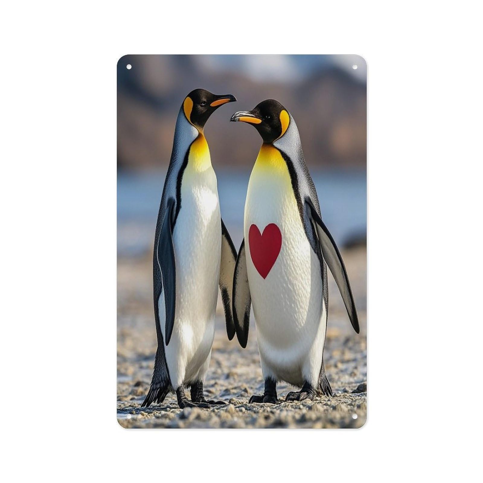 Fekiloot Style Penguin With Heart Wall Decor Metal Signs Tin Signs Poster