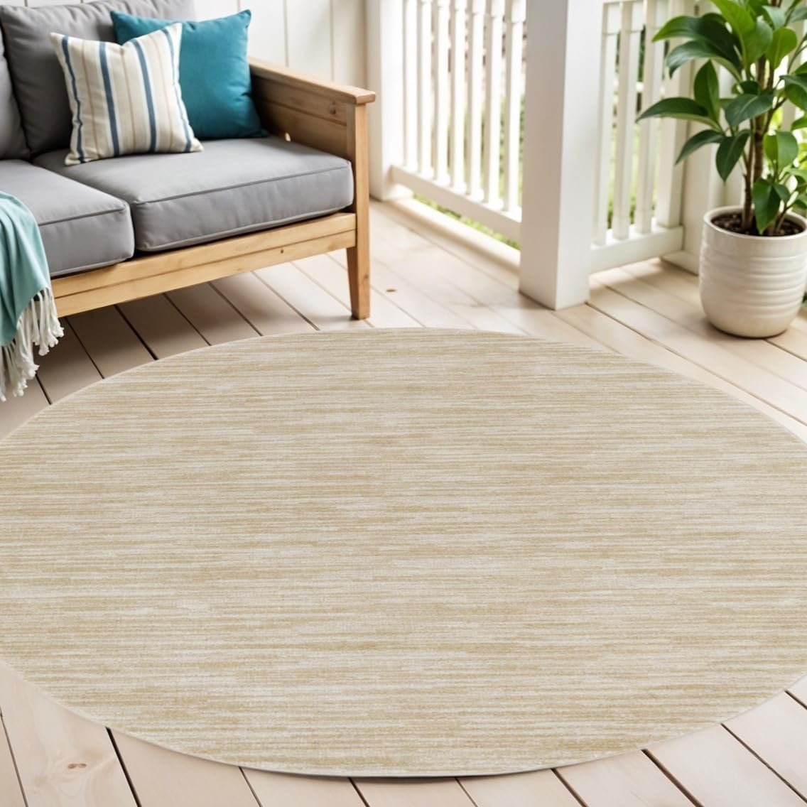 HomeRoots 572369 6 ft. Ivory & Gold Round Abstract Indoor & Outdoor Area Rug
