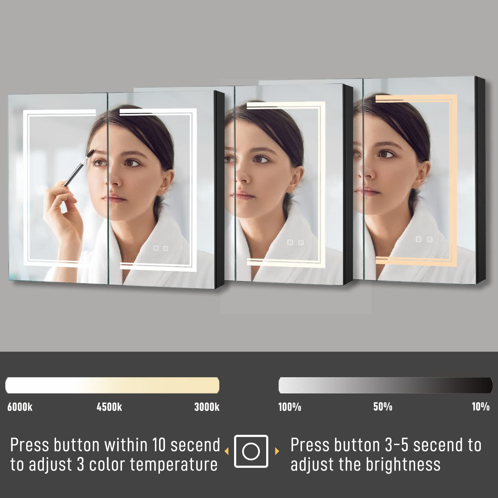 FCH Lighted Medicine Cabinet with Dimmable LED Mirror, 32