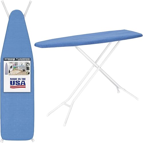 Miniatura 28 de Tabla de planchar de tamaño completo fabricada en EE. UU. - Beige de Seymour Home Products 4 patas de acero resistentes Parte superior perforada