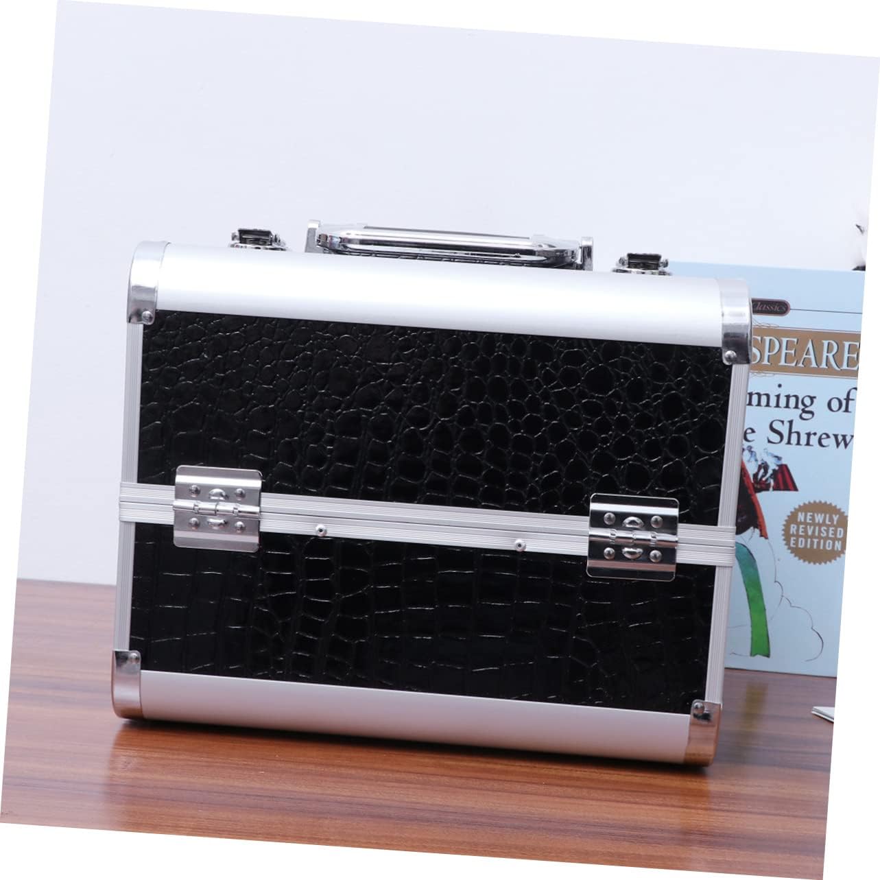 POPETPOP Portable Makeup Organizer Aluminum Alloy Cosmetic Box Toiletry Bag Large Capacity Double Opened Makeup Case for Women