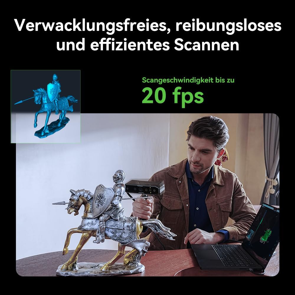 Creality CR-Scan Otter 3D Scanner, 0,02 mm Präzision, 4-Linsen-Stereovision, 24-Bit Vollfarbscan, für 10-2000 mm Objekte, Schwarz/Metall ohne Spray
