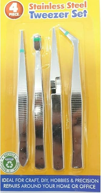 Tweezers Stainless Steel Pointed Long Set Craft Hobby Model Making Tools Household DIY UK Pack of 4