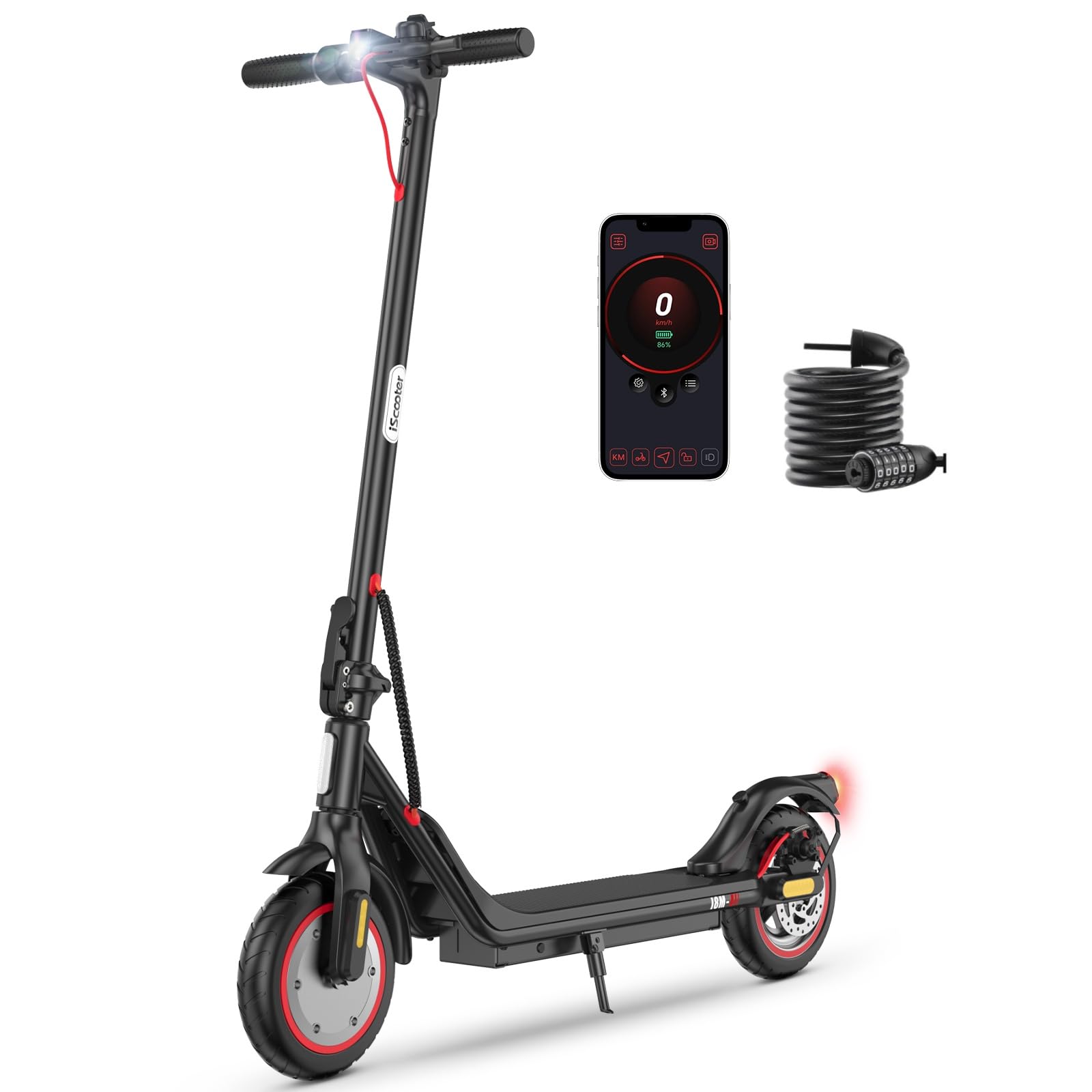 iScooter Patinete Eléctrico Adultos Homologado DGT, 450W Motor, Autonomía De 20-25 KM, Máxima 25KM/H, Bocina, Timbre, Intermitentes, App, Frenado Doble, Plegable, Carga 120 KG