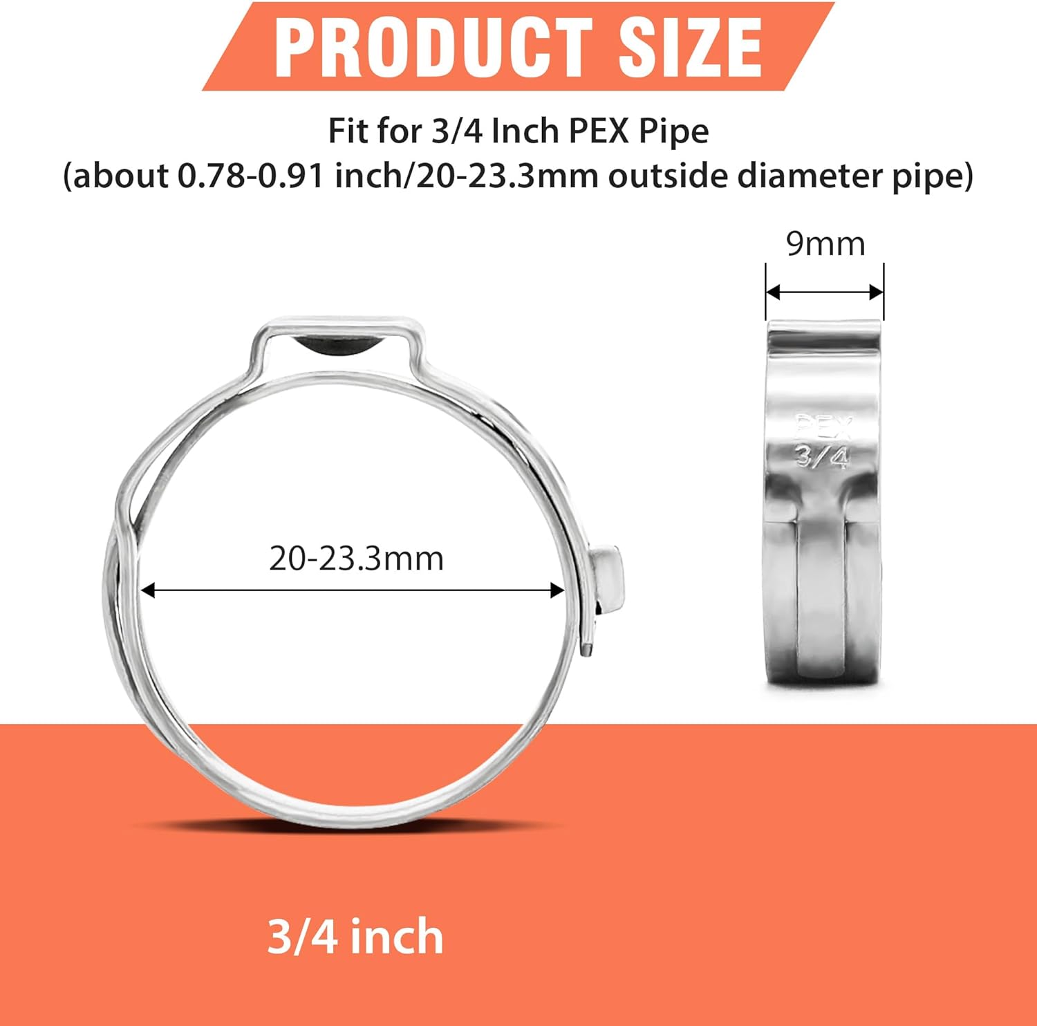 60pcs 3/4 inch pex cinch clamps rings, 304 stainless steel single ear hose clamps, pex crimp rings for pex tubing pipe fitting connections 3/4 inch 60 pcs