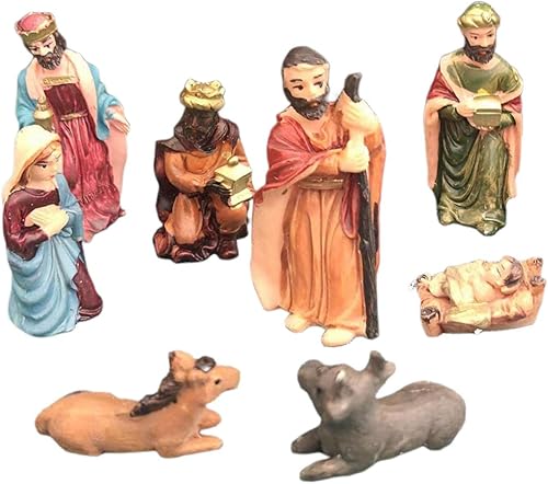 Miniatura 2 de Gralara Juego de 8 figuras de pesebre de pesebre, estatua de Jesús, adorno de Navidad, figuras decorativas para cuna para sala de estar, encimera,