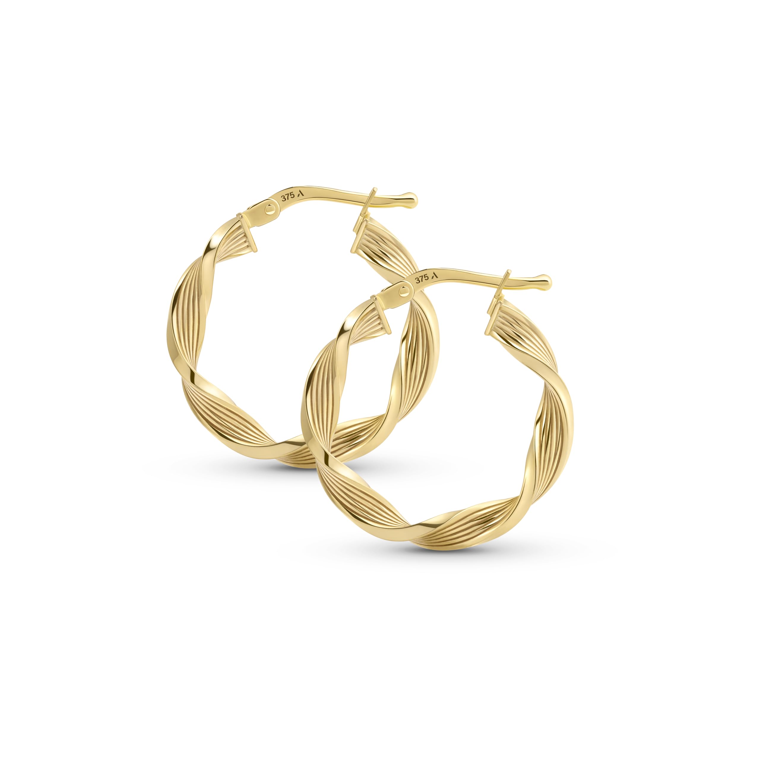 Amberta Allure Pendientes de Aro Retorcidos para Mujer en Oro de 9 Quilates