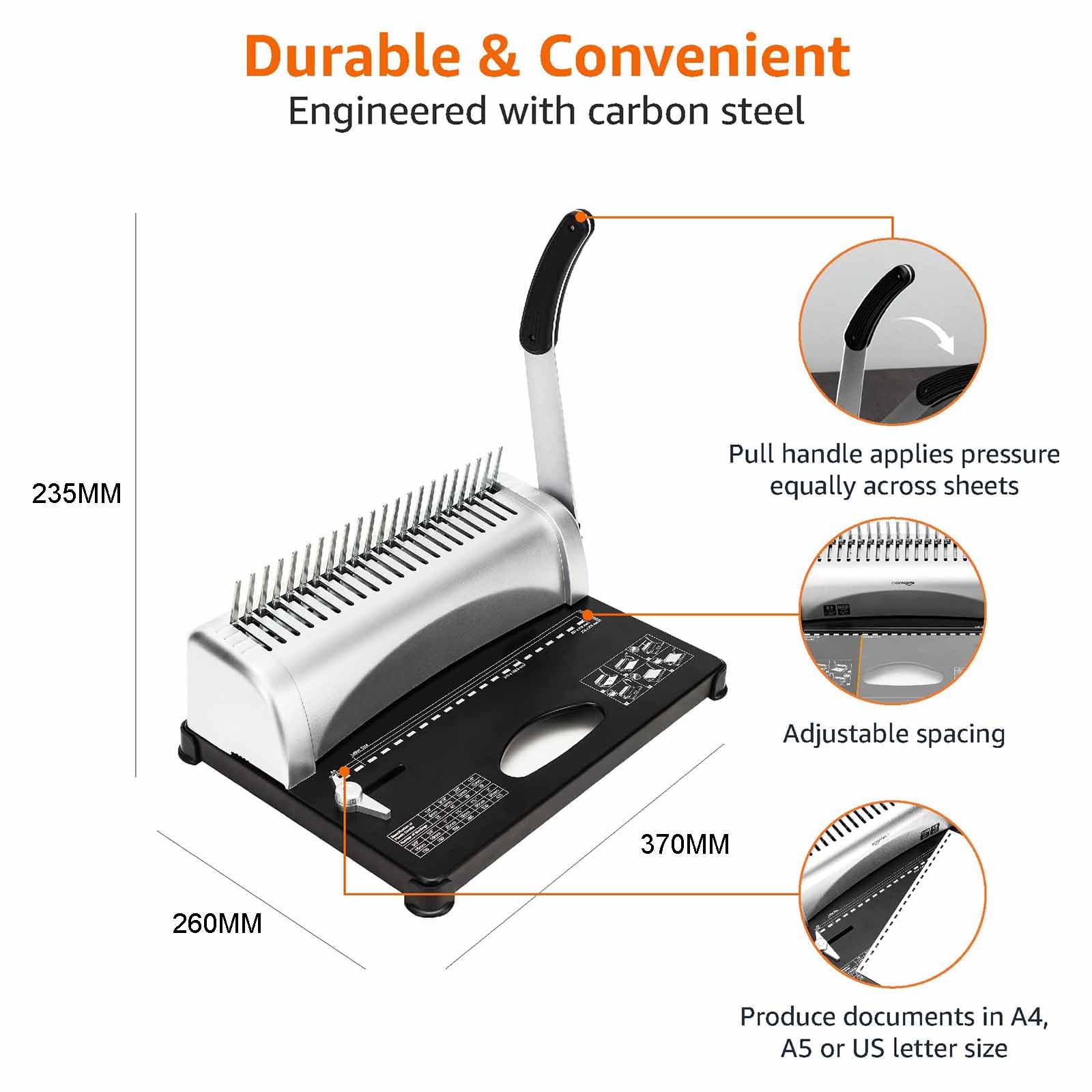 Rilegatrice Ad Anelli Plastici A 21 Fori per Documenti A4/A5 - Perfora 12 Fogli Contemporaneamente, capacità 450 Fogli, Margine Fori Regolabile da 3/4/5 Mm, Raccoglitore per Ufficio,A