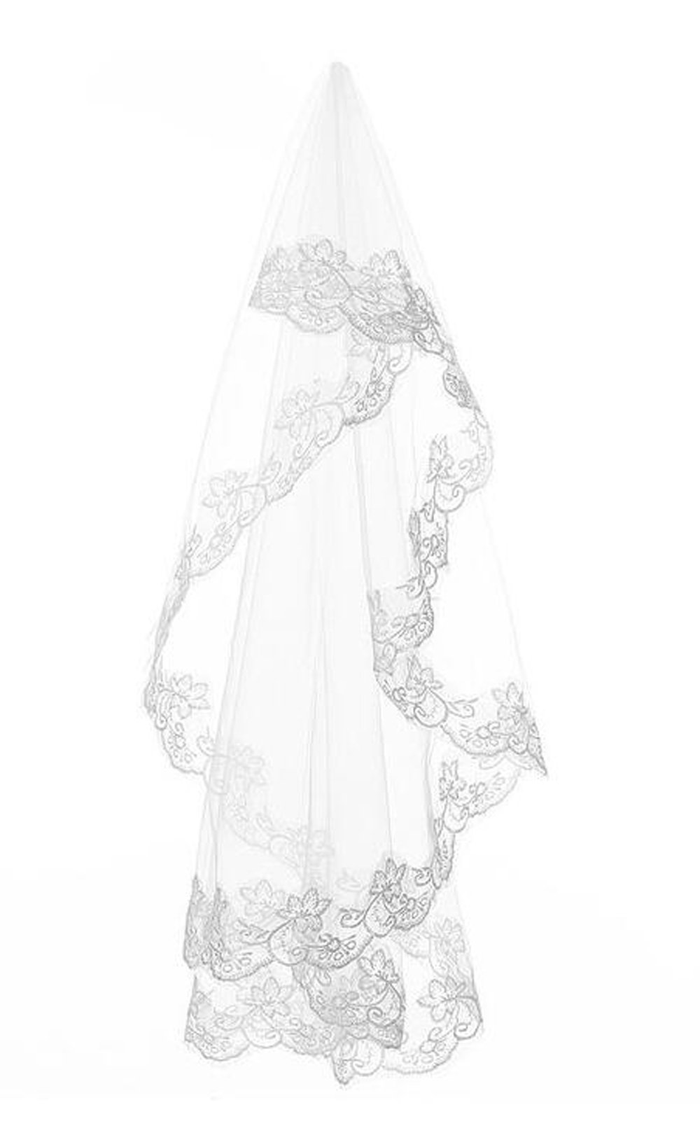 Long Lace Bridal Veils Applique Wedding Veil White/ivory One Layer Veil (Ivory)