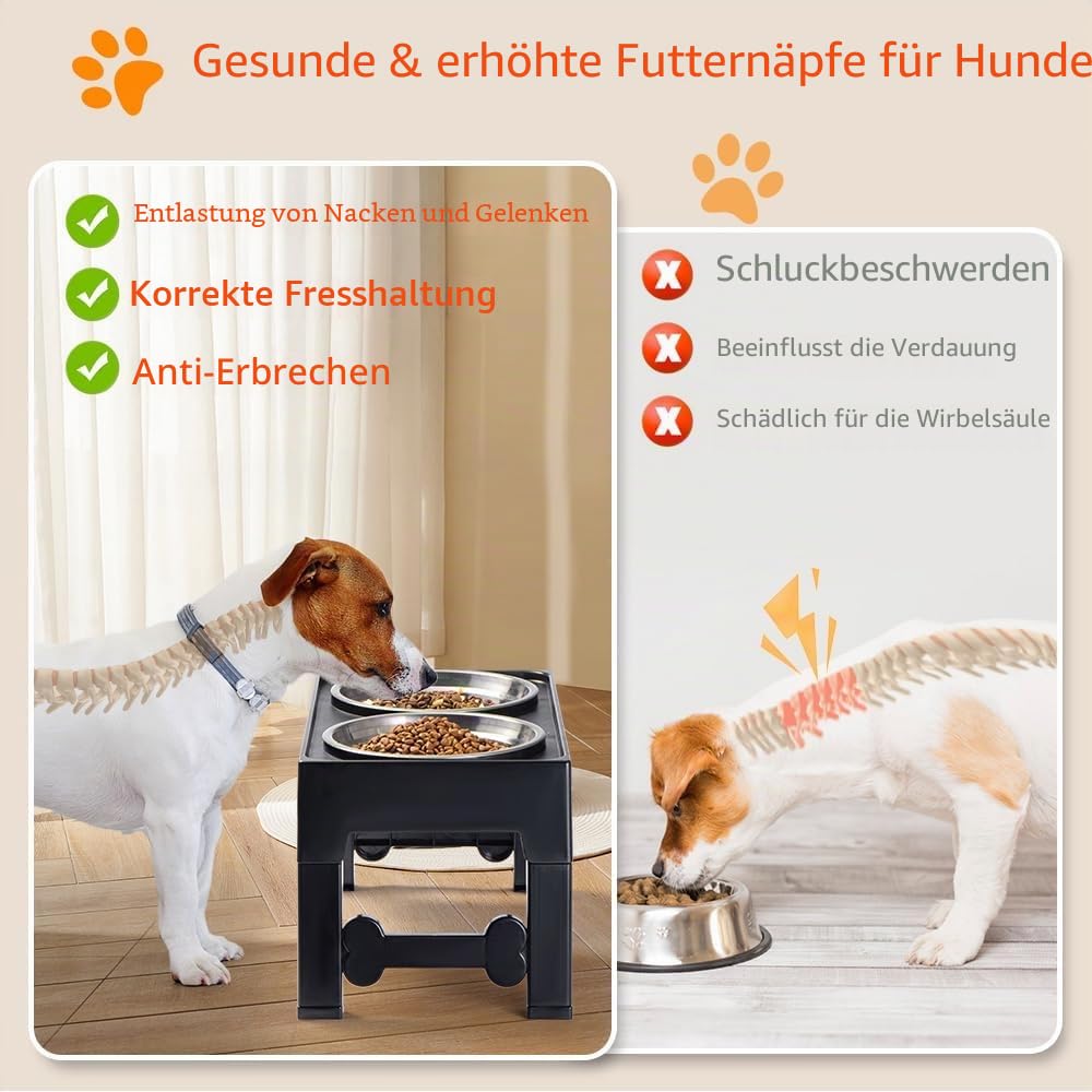 Marchul Hundenapf Erhöht, Futternapf Hund Erhöhter und 2 Näpfe aus Edelstahl 304, Fressnapf Hund mit Verstellbarem Ständer für Große Mittelgroße Kleine Hunde &Katzen