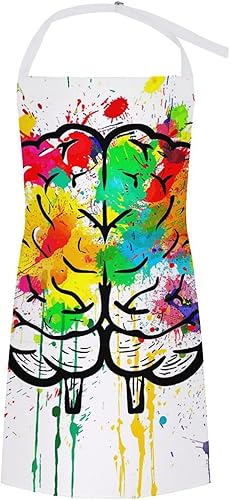 MUSM Apron for Adults - 27.6 X 31.5 Inch, Heavy-Duty Polyester Aprons with Two Large Pockets, Waterproof Hand Drawn Brain Kitchen Apron for Cooking,