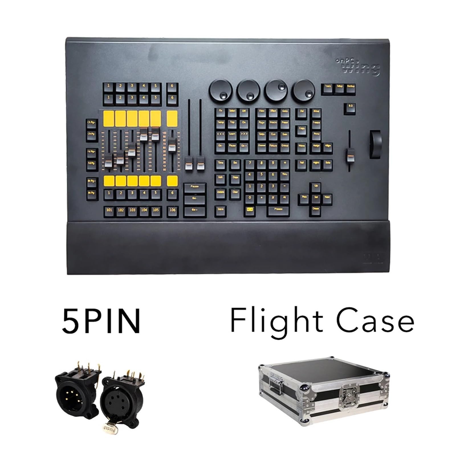 Tragbarer DMX-Controller für Lichter Software Command Wing Controller Connect for Bühnenbeleuchtung Moving Head Beleuchtung 2048 Parameter Fader Wing(5PIN Flight Case)
