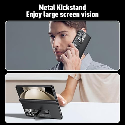 Vista 24 de Funda para Samsung Galaxy z-Fold-5: Funda transparente para teléfono con protección de bisagra de cubierta completa, funda transparente con Negro