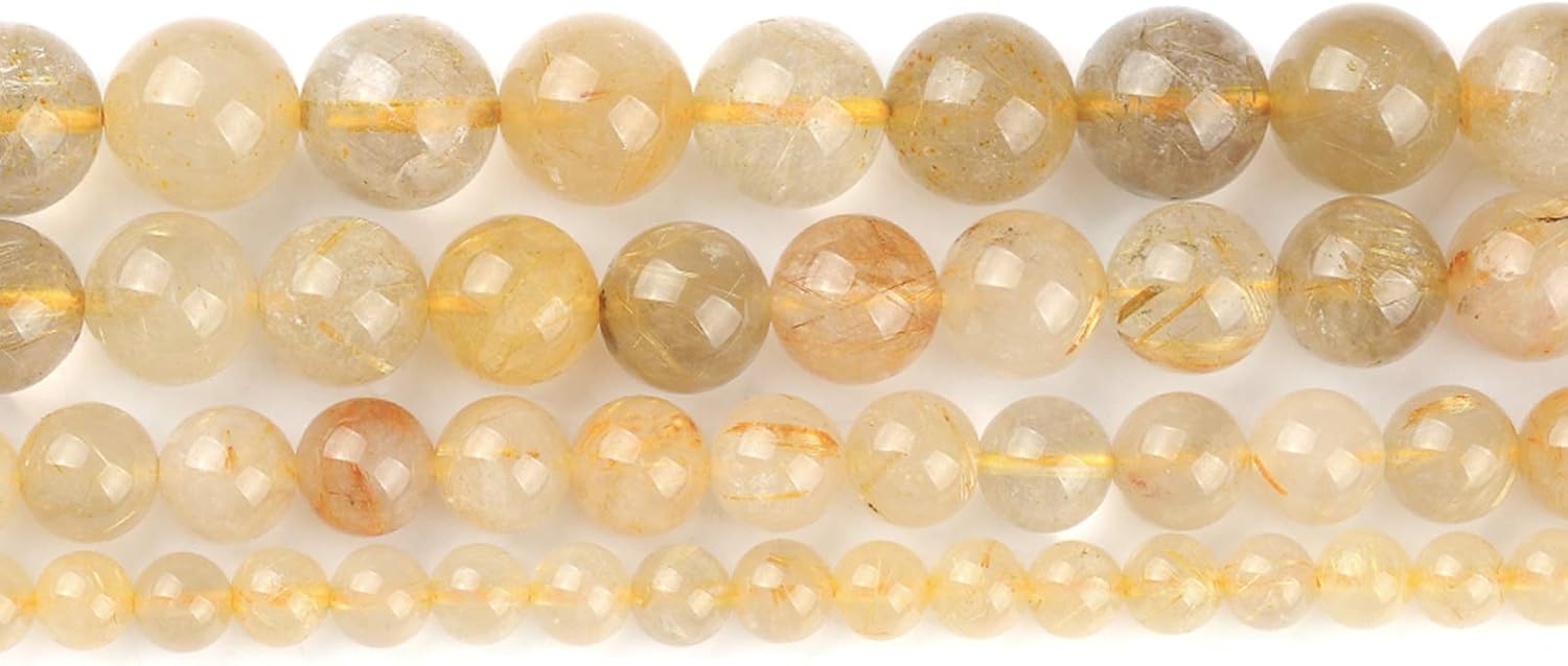 8MM Natural Gold Rutilated Quartz Gemstone Beads Gold Rutilated Crystal Round Beads for Jewelry Making DIY Gifts for Family and Friends (8mm, Gold Rutilated Quartz) - Image 3