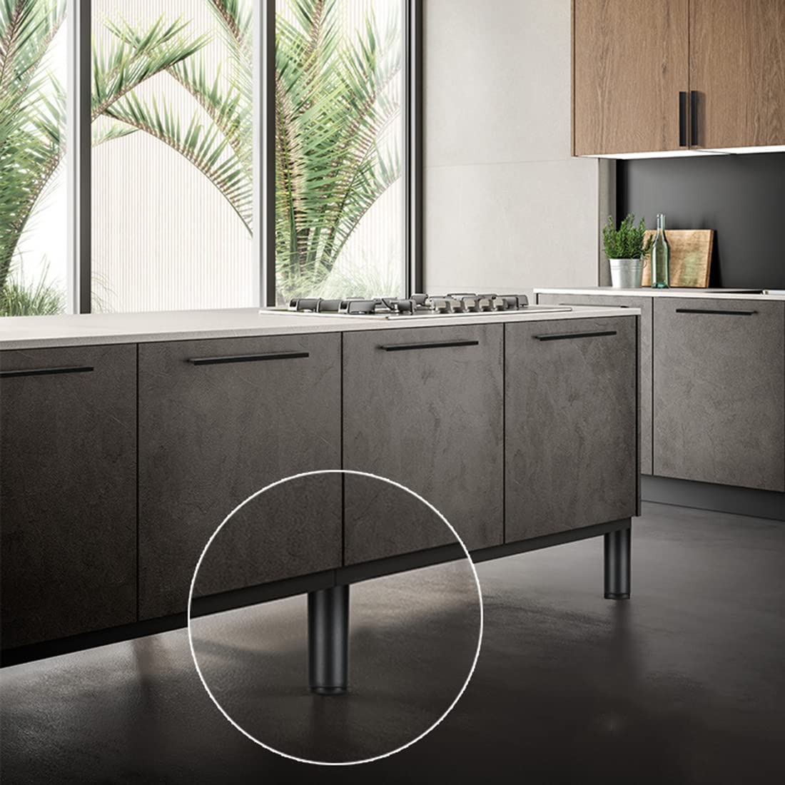 Patas de mesa de aluminio ajustables, paquete de 4 patas de gabinete con acabado lijado negro, patas de soporte de metal para muebles de baño, 40 cm de altura y elegantes