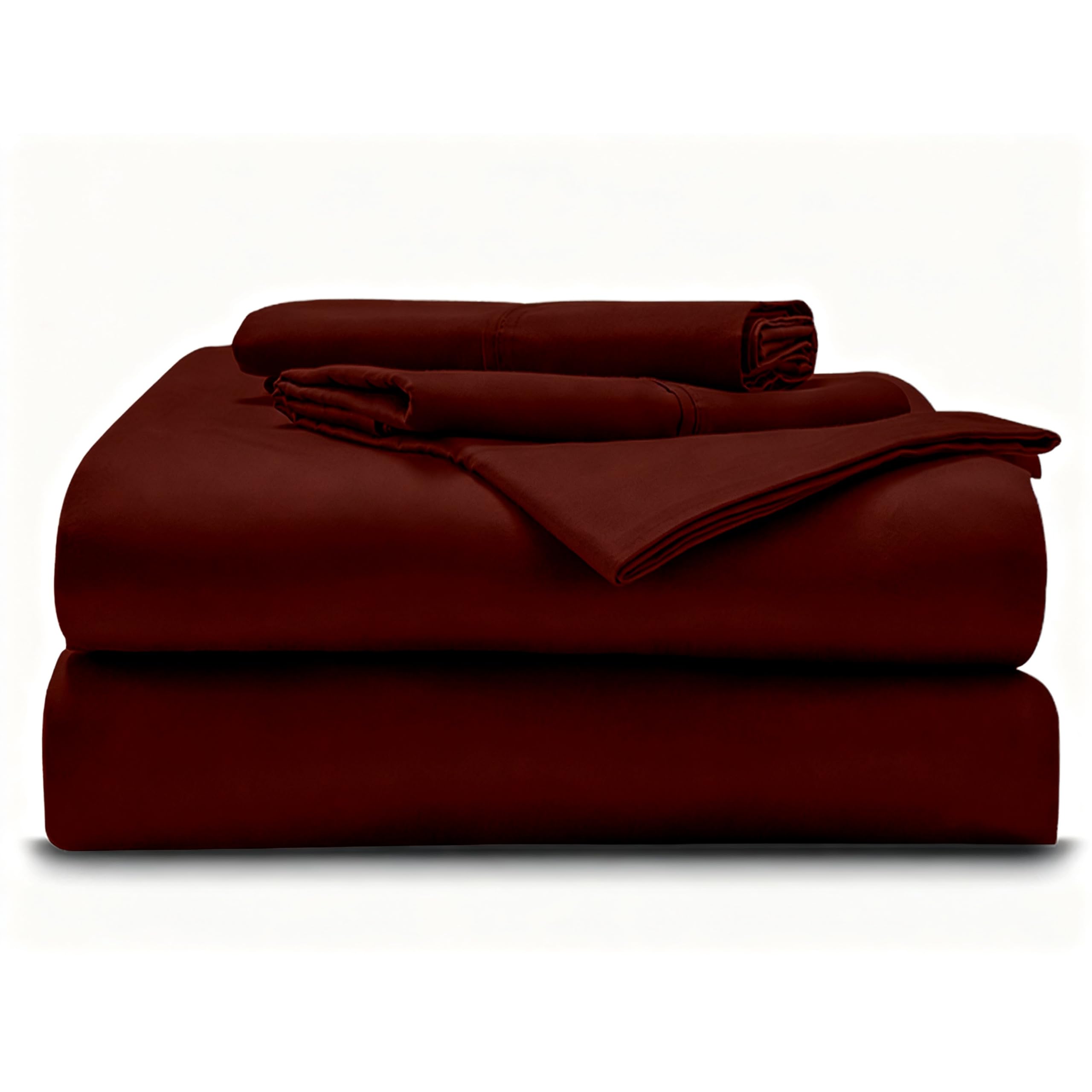 Texas King - 80" x 98" Size Luxury 600 Thread-Count 100% Egyptian Long Staple Cotton Sheets Set Oversized Sheet Set Soft &amp; Silky Sateen Weave 35 Inch Deep-Pockets - Texas King, Wine