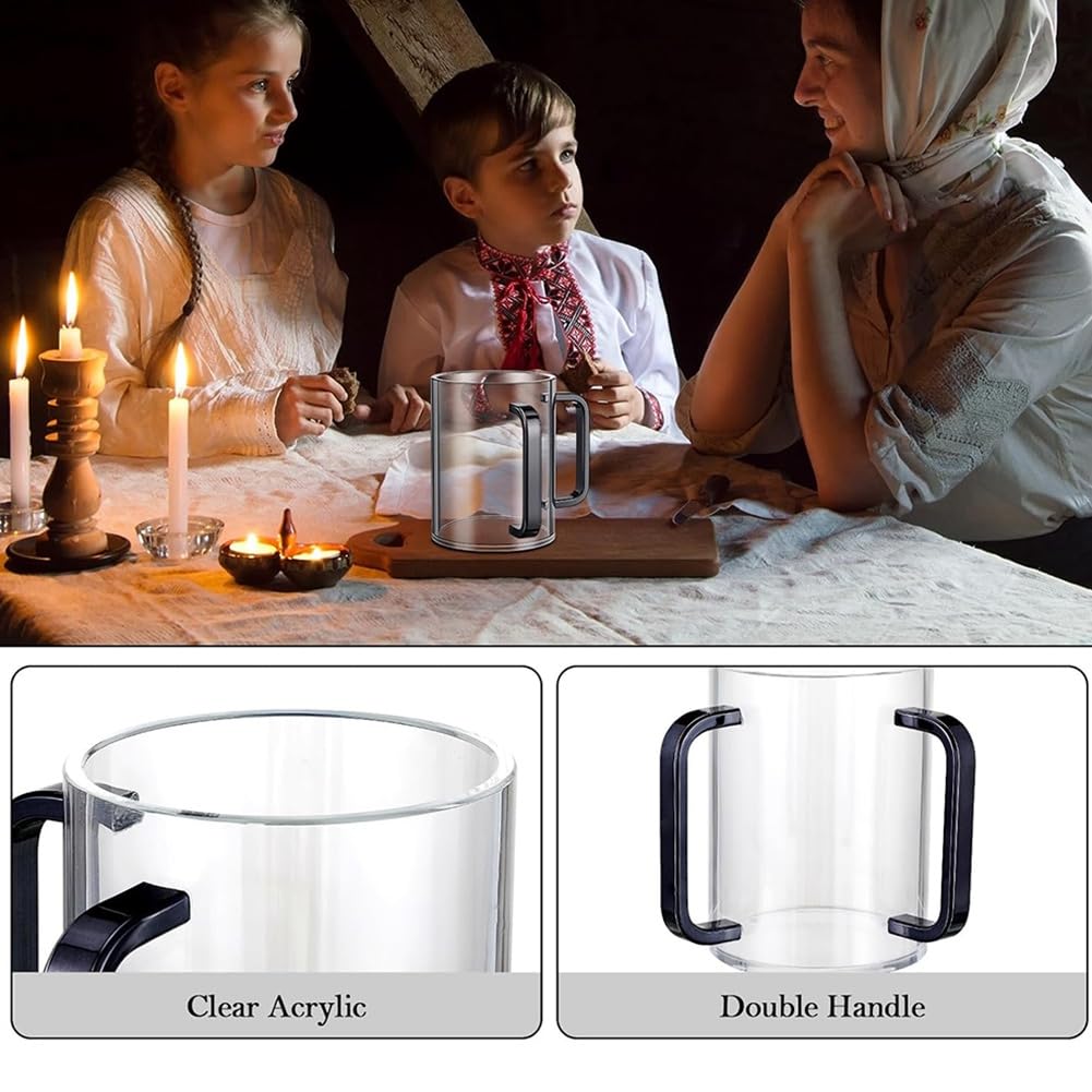 Bicchiere per lavaggio a mano Netilat Yadayim, Passover, Shabbat, Shul, sinagoga, in acrilico con manici, set di bicchieri da tè, tazza da birra, tazza da succo