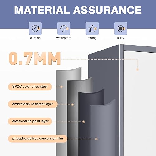 Miniatura 5 de LISSIMO Gabinete de metal, armario de almacenamiento con bloqueo con 2 puertas y 5 estantes ajustables, gabinetes de acero para herramientas de 72