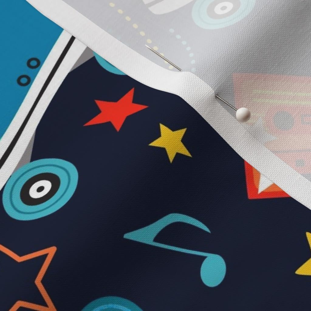 Spoonflower Fabric - Retro Rainbow Musical Notes Rainbows Roller Skates Skating Cassette Printed on Petal Signature Cotton Fabric by The Yard - Sewing Quilting Apparel Crafts Decor