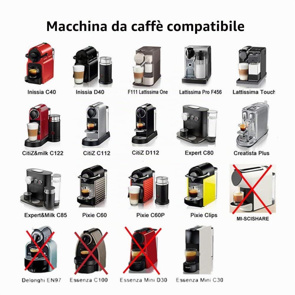 Espresso Capsule Caffè Compatibili Nespresso Nespresso Capsula ricaricabile,riutilizzabili Filtro in Acciaio Inox,Coffee Capsule+Tamper+Cucchiaio+Spazzola