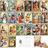 Nuanchu 80 Pcs Vintage Halloween Postcards 4 x 6 Retro Halloween Greeting Cards Scary Pumpkin Cats Postcards Horror Holiday Blank Cards for Friends Relatives, 20 Designs