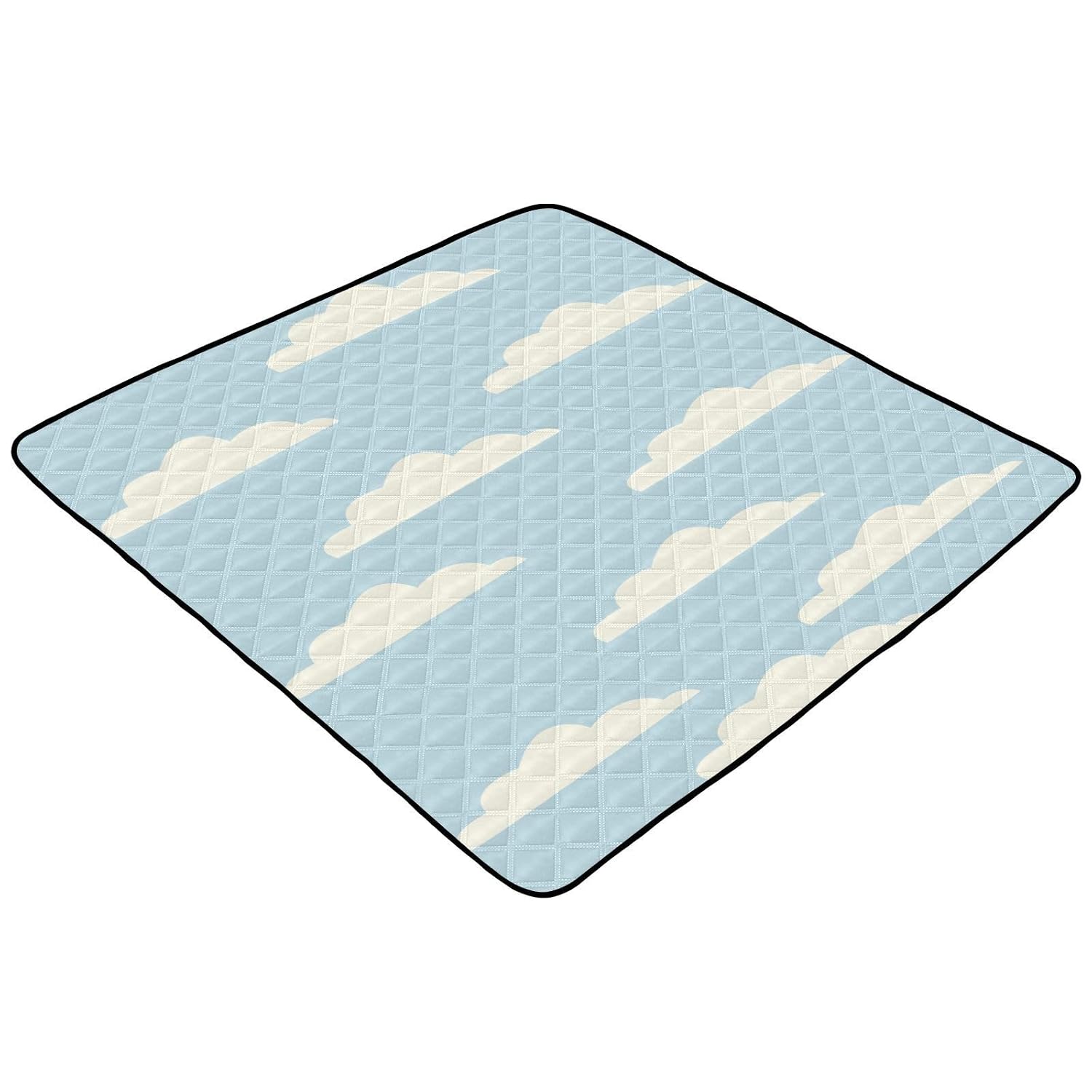 Baby Play Mat White Clouds Blue 50 x 50 Playpen Mat Baby Play Mats for Floor Play Gym Crawling Mat Non-Slip Cushioned Baby Playmat for Infants, Babies, Toddlers