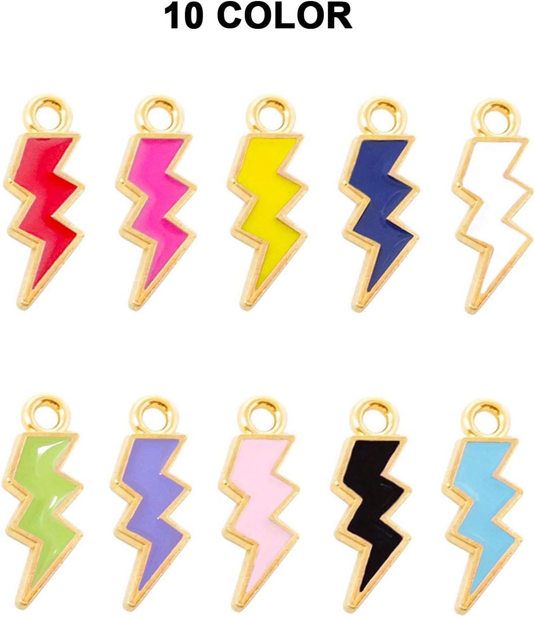 Honbay 100PCS Zinc Alloy Enamel Flash Shape Charms Pendants Lightning Bolt Charms Flash Thunder Pendant for Bracelet Necklace Earrings DIY Jewelry Making Accessories (10 Colors) - Image 3