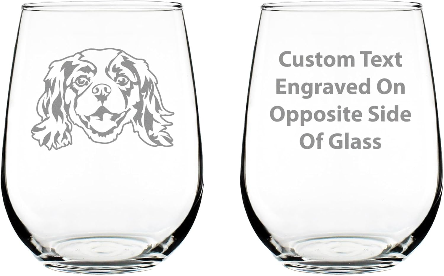 Custom Cavalier King Charles Spaniel Stemless Wine Glass - Cute Dog Themed Decor and Gifts for Moms & Dads of Cavaliers - Large 17 Oz - Customized Glasses