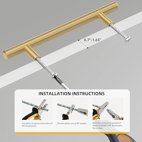 Miniatura 8 de goldenwarm - Manija dorada de latón cepillado para puerta de armario, vestidor, cajón, baño y alacena, de 5 pulgadas, 10 unidades