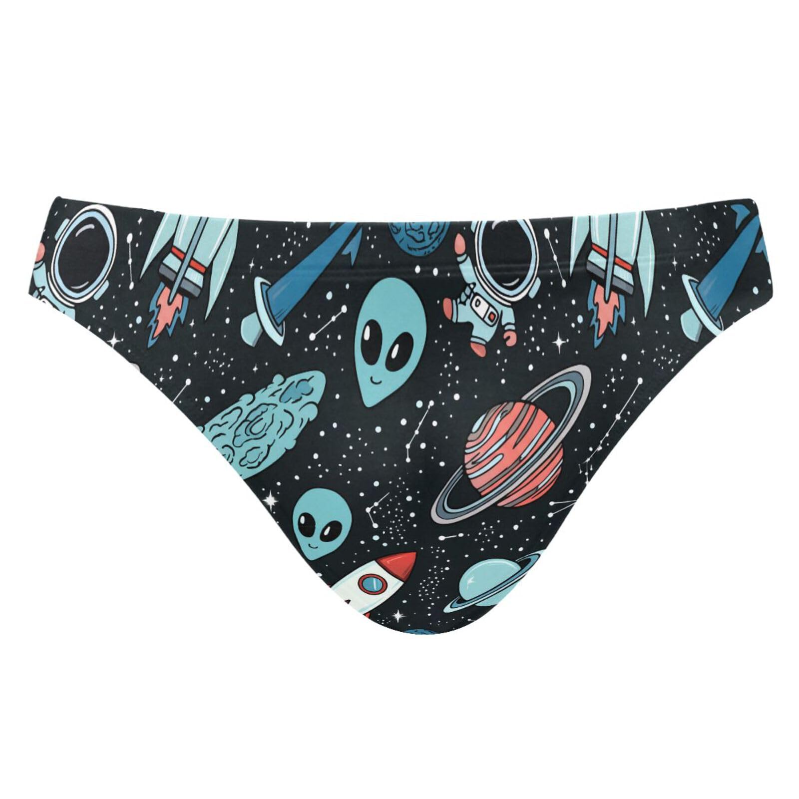 UMIRIKO Mens Swim Briefs Space Rocket Planet Bikini Swimwear L 202c1601