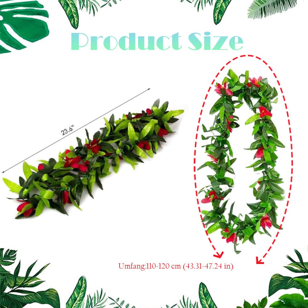 9 Pcs Blumen Halskette Hawaii Rot Blumenkette mit Grün Blätt Künstliche Blumengirlande Faux Pflanze Girlande Hawaiiketten Floral Leis Partygirlande Deko Zubehör für Luau Sommer Strand Party