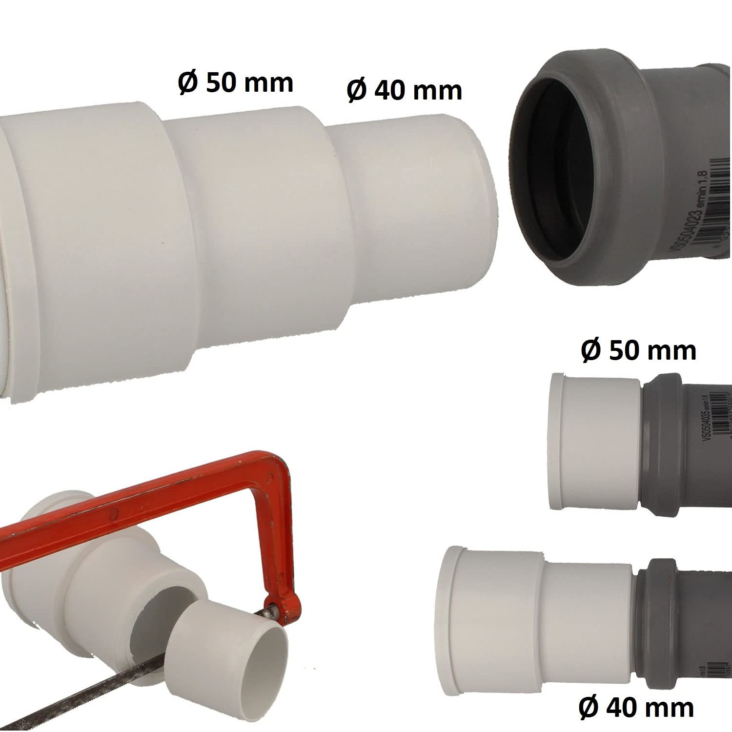 tecuro Geruchsverschluss 1 1/2 Zoll für Wandanschluss Ø 40/50 mm, mit Geräteanschluss für Ablaufschläuche Ø 19-23 mm, für Spülen, Kunststoff weiß (Packung mit 6)